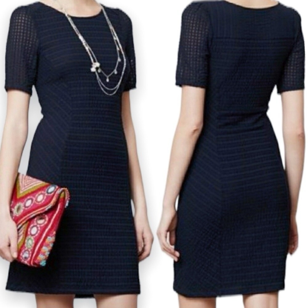 Anthropologie’s Maeve Navy Blue Sheath Dress